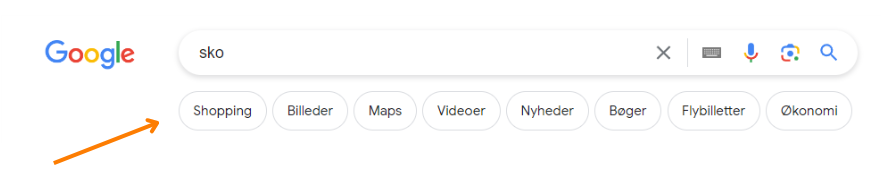 Google Shopping i fanen på Google